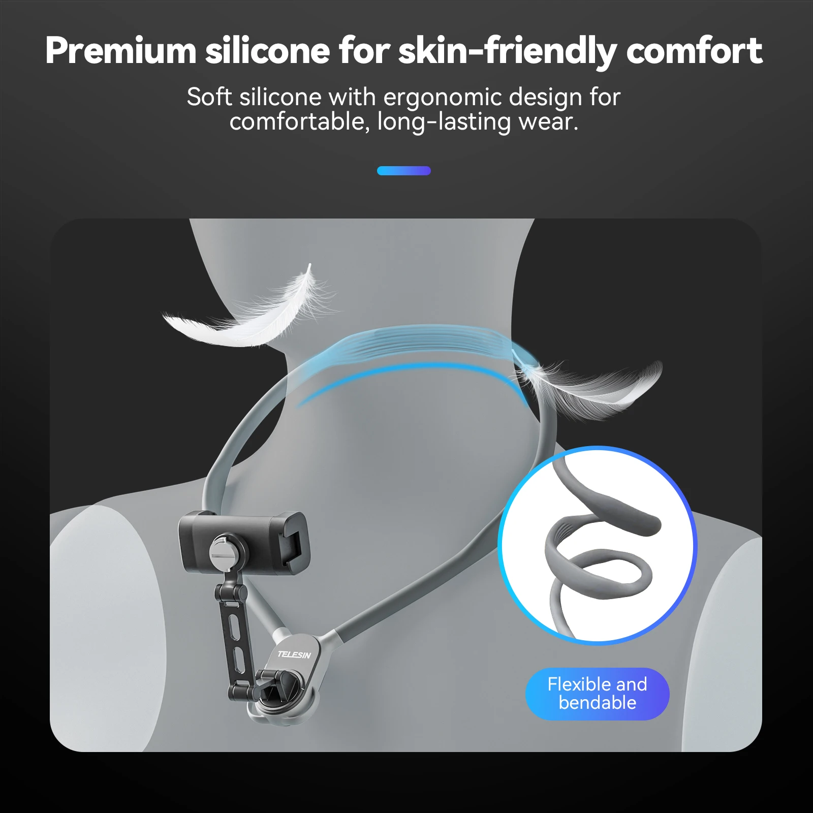 TELESIN Wearable POV Neck Holder Lazy Phone Stand 360° Rotation Mobile Phone Neck Holder Universal Hanging Mount For Smartphone
