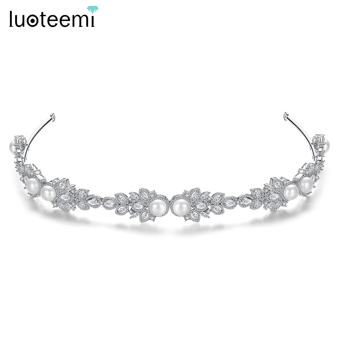 LUOTEEMI Freshwater Pearl Crown Cubic Zirconia Bridal Luxury Tiara Trend Fashion Bride Wedding Hair Accessories Jewelry for Girl