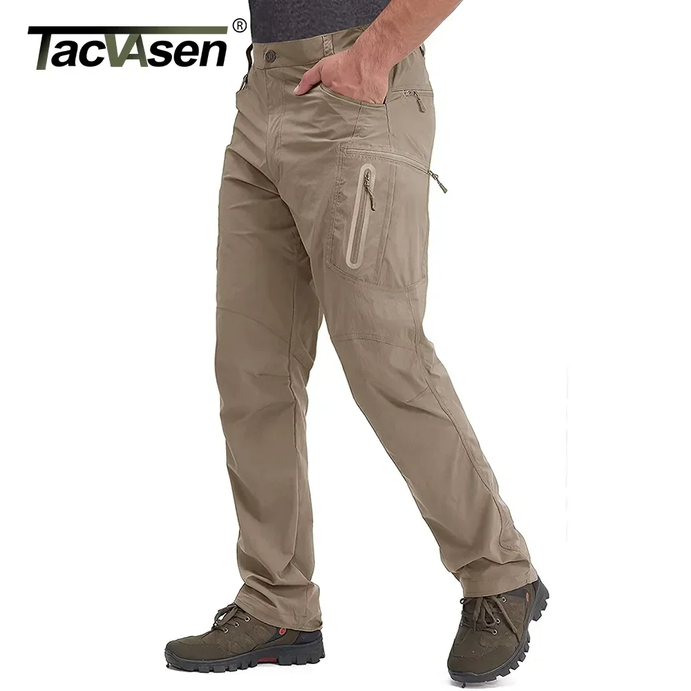 TACVASEN Summer Lightweight Trousers Mens Fishing Pants Outdoor Hiking Nylon Quick Dry Pockets Cargo Pants Casual Work Trousers