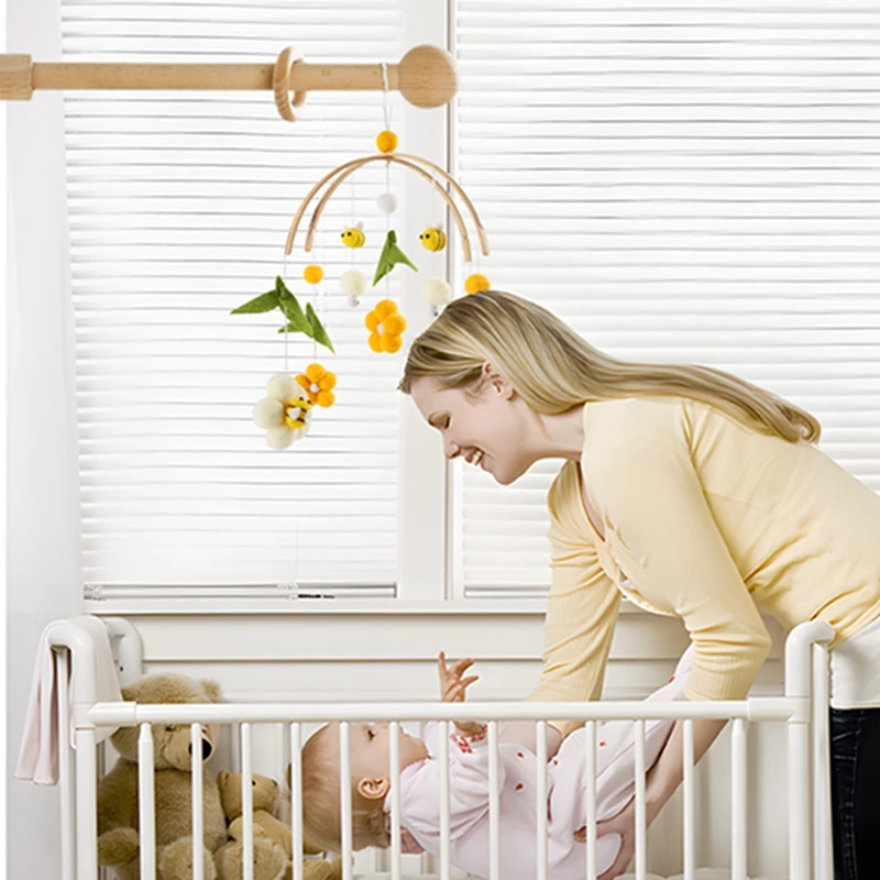 Sonajero de juguete para bebé, soporte móvil de madera fijo a la pared, campana de cama de ganchillo para bebé, juguete colgante para cuna de bebé,