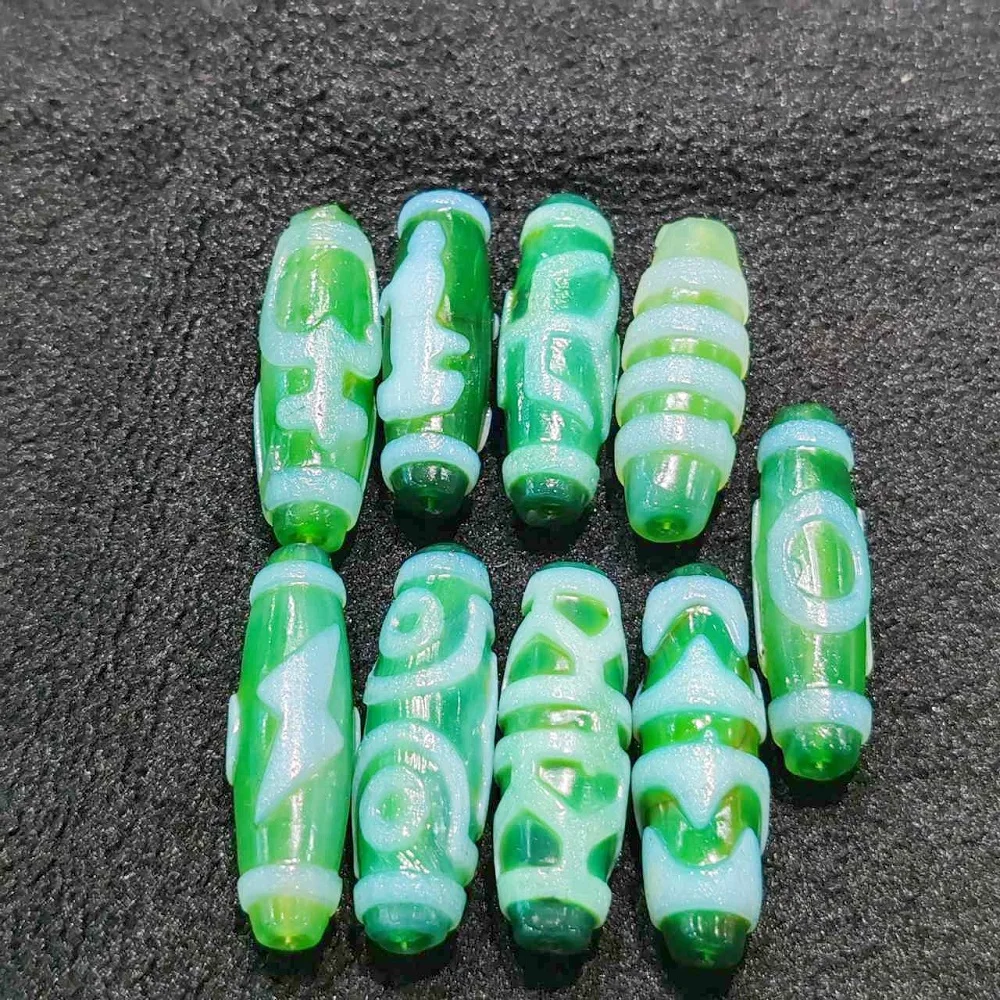 Tibetan Agate Dzi Green Meat Etched Treasure Bottle Guanyin and Other Multi totem Tianzhu Necklace Pendant DIY Accessories