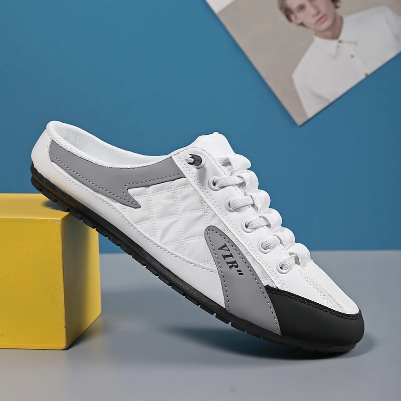 Lightweight Half Shoes for Men Mules Semi-Drag Loafers Slippers Open-back Casual Shoes Backless Male Slides Sandal Slip On Flats