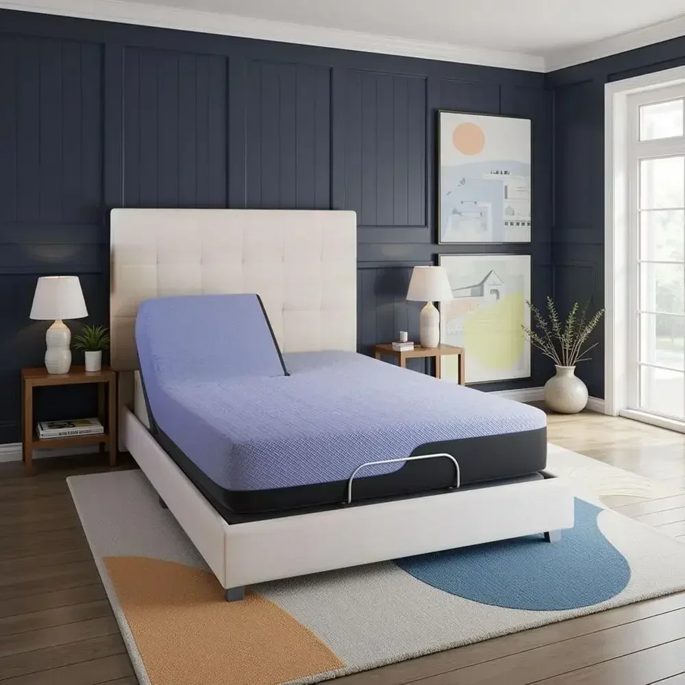 6-Layer Hybrid Memory Foam and Coil Mattress, 12 Inches, Split Top Queen, Blue Ice Cover