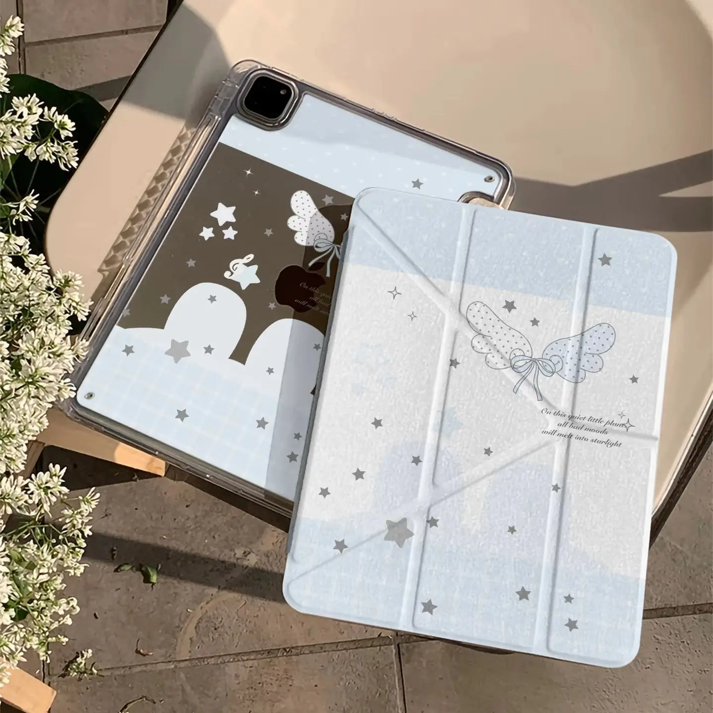 Blue Polka Dot Wing Star Girl Y2K Tablet Case For iPad Pro 11 12.9 13 A16 M2 M4 M3 M5 5/6/7/8/9/10/11th Mini Air 3 4 5 6 7 Cover