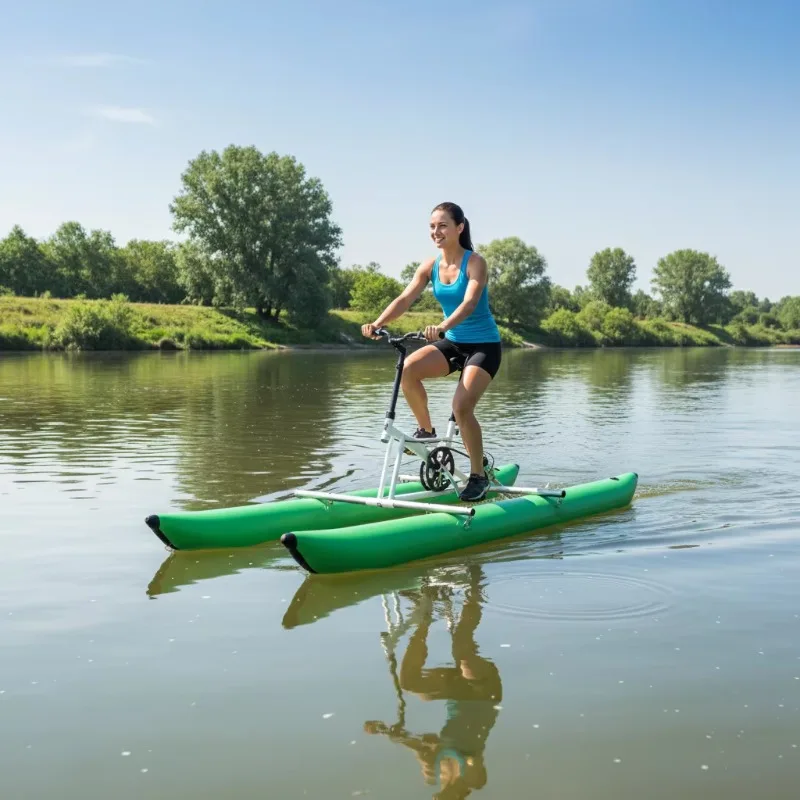 

Airo QIQU Aluminum Frame High-Speed Stable Pedal Pontoon Boat for Lake Adventure Single Rider Fun Recreational Water Bike