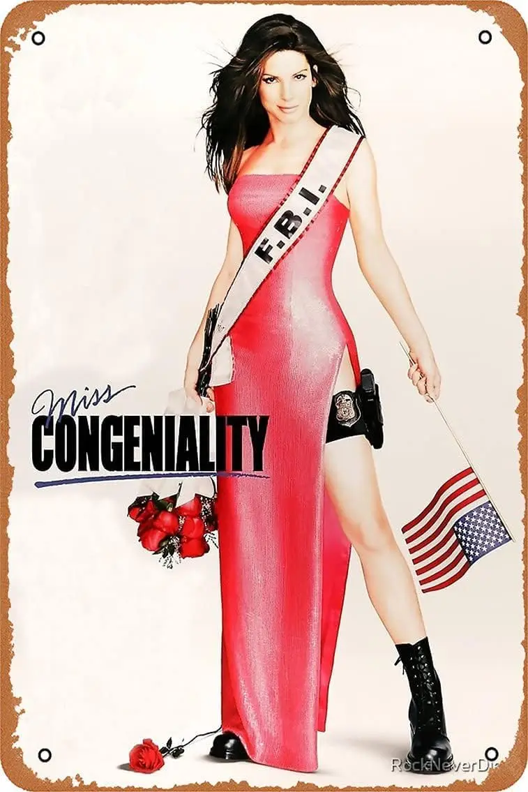 1q, letrero de Metal, Miss Congeniality Sandra Bullock, película divertida, póster de hojalata genial es