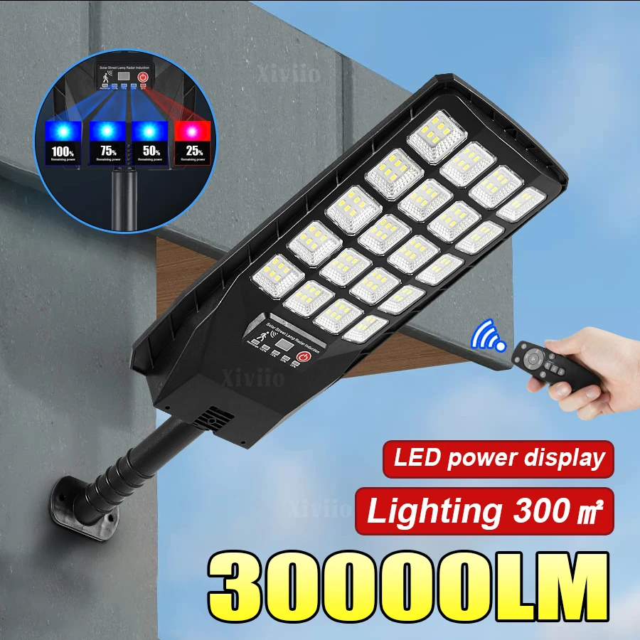

30000 Lumens Мощные солнечные уличные светильники наружная настенная лампа Солнечная энергия Датчик прожектора водонепроницаемый внешний солнечный ламп
