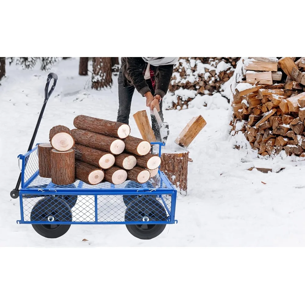 

Садовая тележка-платформа повышенной прочности с 10 большими колесами, грузоподъемностью 227 кг, стальная сетчатая, с поворотной ручкой