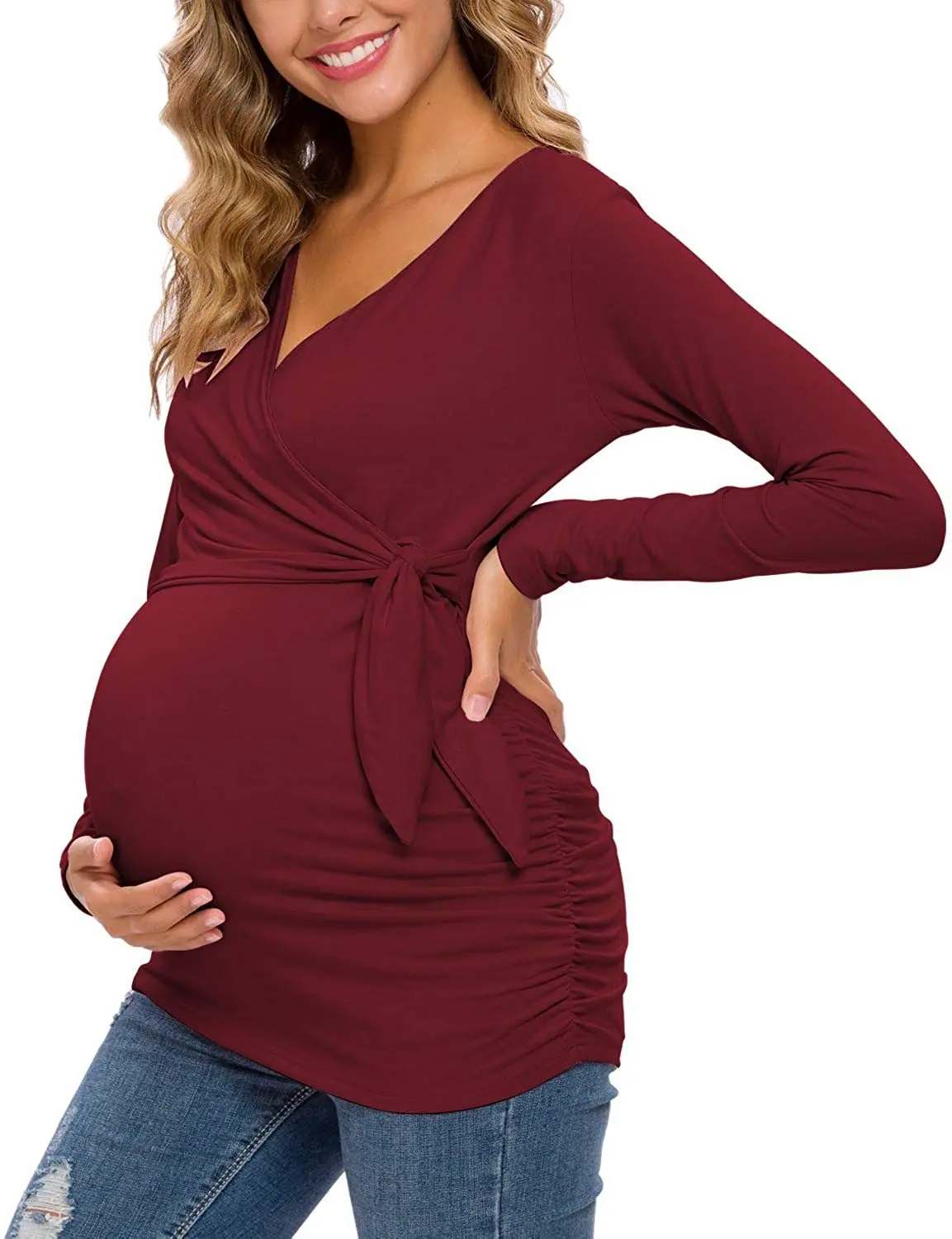 Pregnant Women Maternity Tops Breastfeeding Solid Color Long Sleeve Nursing T-shirt