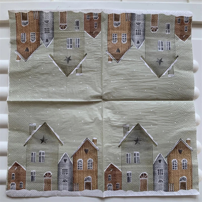 Decoupage Christmas napkins paper elegant tissue snow house castle handkerchief decoupage wedding birthday party cute decor 20