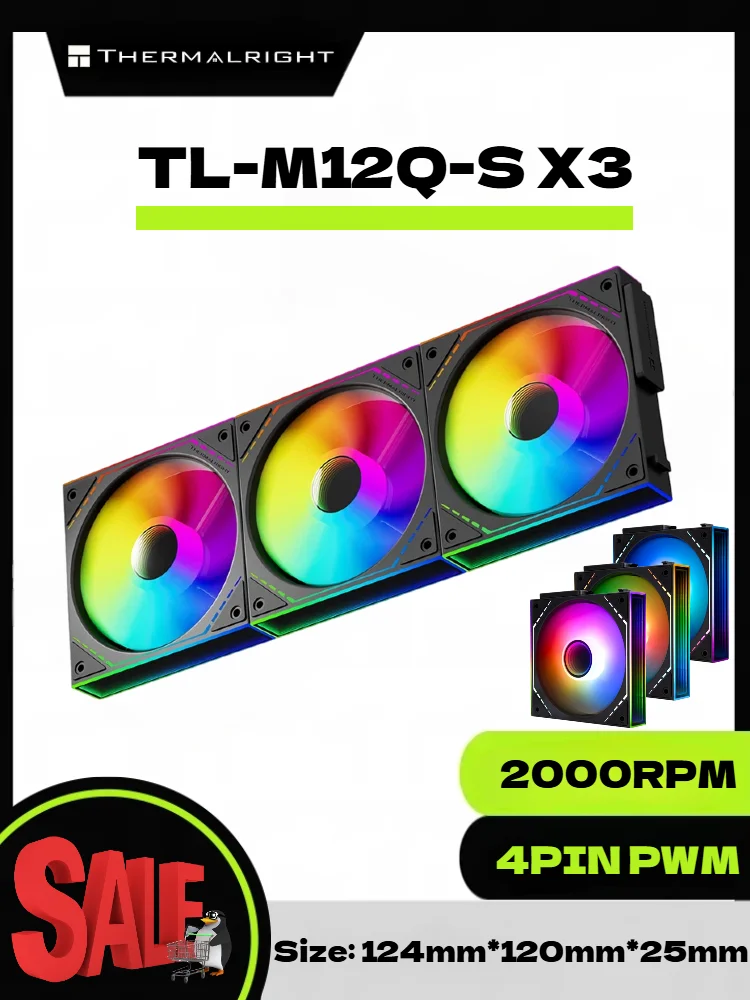 Thermalright TL-M12Q-S X3 Ventilateur pour boîtier d'ordinateur, ventilateur ARGB 120 mm pour boîtier PC/connexion en série/effet miroir infini/silencieux/PWM