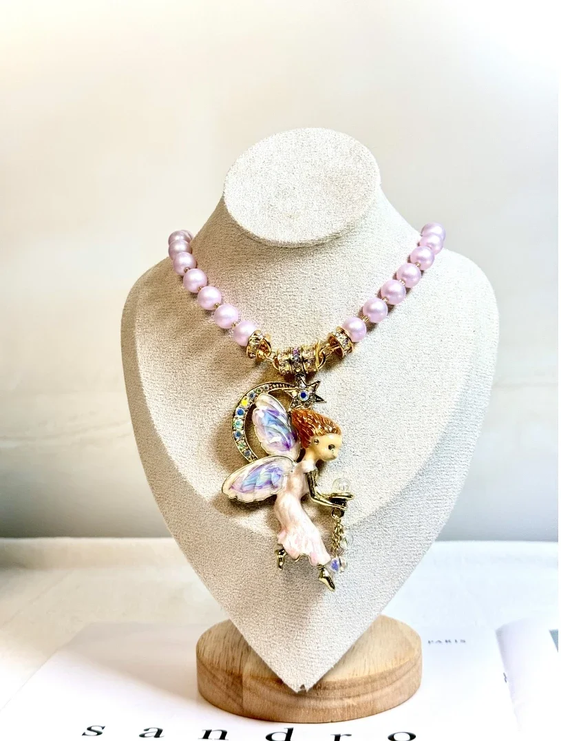 KF Europe and the United States Fashion Trend Sweet Fresh Lovely Enamel Butterfly Fairy Handmade Glaze Pearl Magnetic Necklace