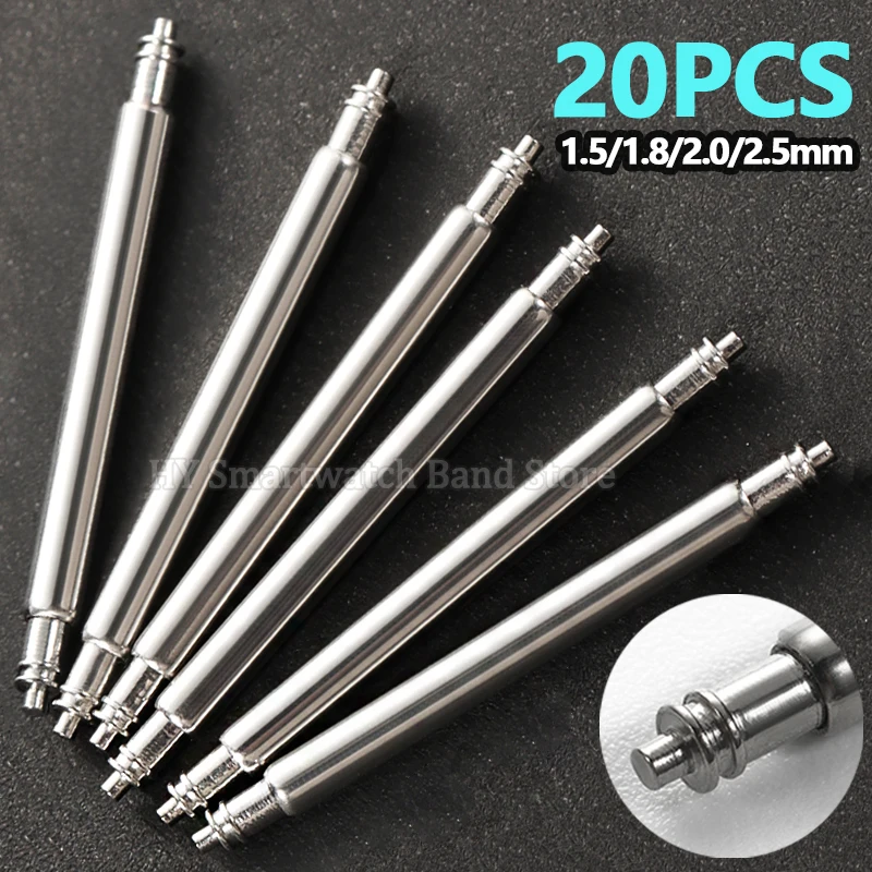 20 piezas pasadores de resorte para correa de reloj, 1,5mm, 1,8mm, 2,0mm, 2,5mm de diámetro, barras de resorte de acero metálico, pasadores de enlace, herramienta de reparación de relojes de 16/18/20/24mm