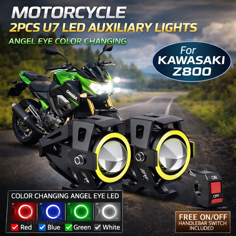 Waterproof Motorcycle LED Headlight 3000LMW U7 Motorbike LED Driving Fog Spot Light with Switch For Kawasaki Z 800 z800