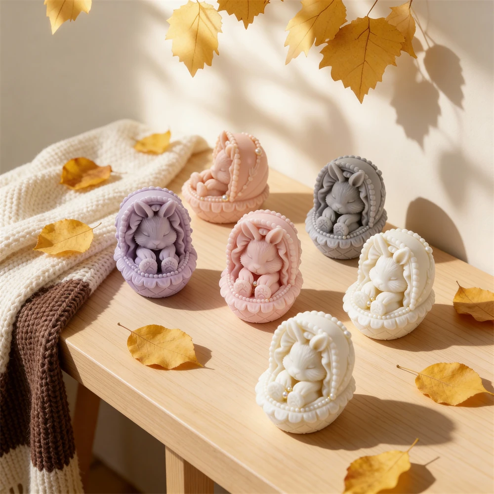 

Easter Cute Rabbit in Cradle Candle Silicone Mold DIY Easter Home Decoration Rabbit Candle Mold Bunny Silicone Soy Wax Mould
