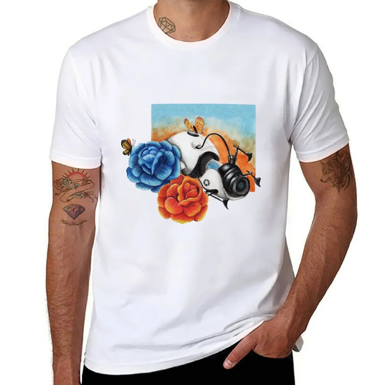 

Portal Gun With Roses T-Shirt funny t shirts man t shirts for man pack cotton T-Shirt
