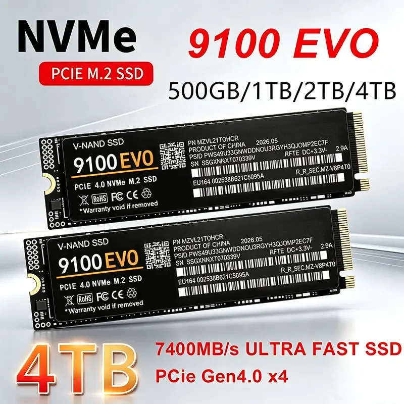 Gaming SSD 1TB 2TB 4TB 9100 EVO PCIe 4.0 X4 7400MB/s M.2 2280 NVMe SSD Internal Solid State Drive for Gaming PC Laptop PS5