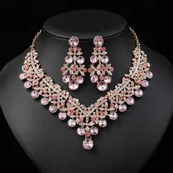 Rhinestone Bride Jewelry Sets for Women Luxury Flower Choker Necklace Earrings Wedding Dress Bridal Necklace Set Fashion Jewelry