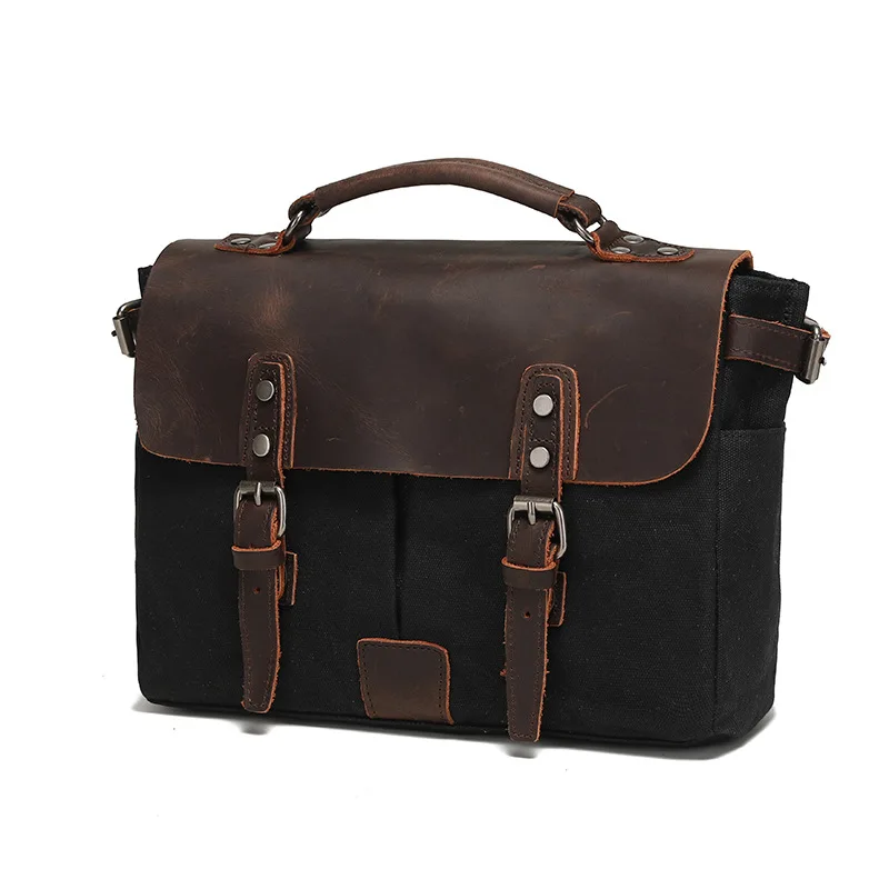 New Luxury Men's Handbag Large Capacity Camera Bag Canvas Leather Sport Outdoor Cycling Bag With Hook Messeger Pack Briefcase