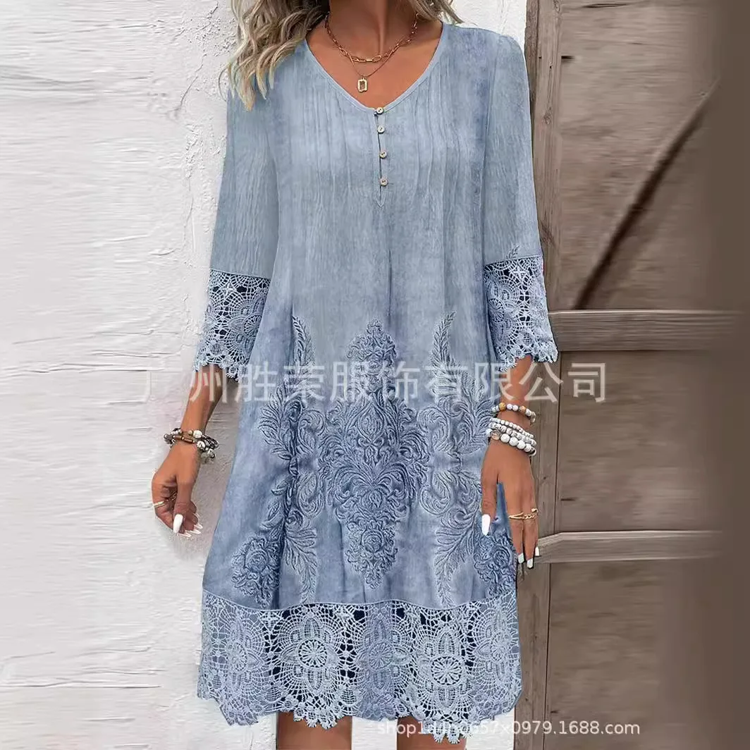 

Solid Color Lace Dress For Women's Spring Summer Seasons Loose Fashionable Comfortable Medium To Long Length