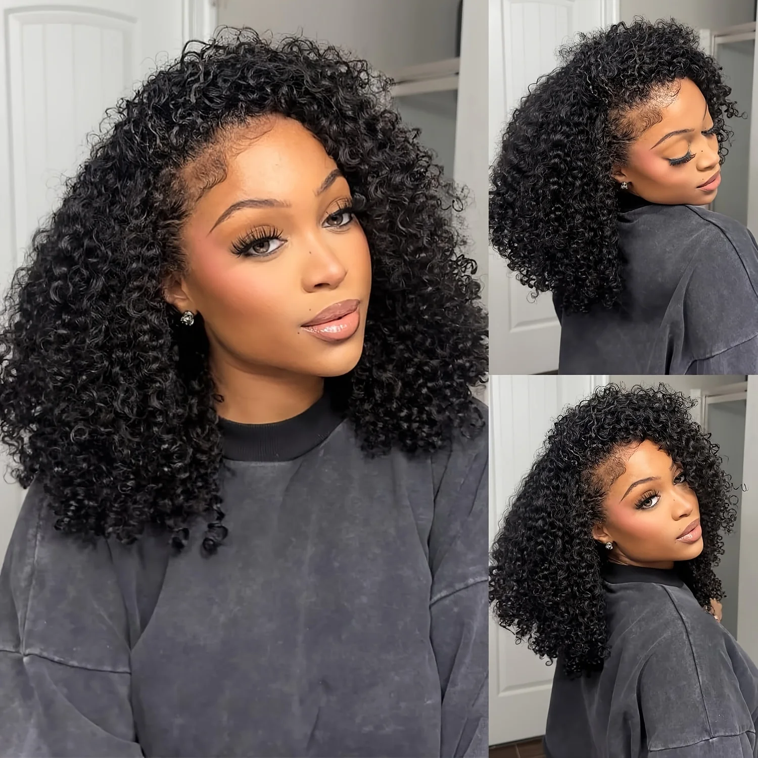 

Парик-полупарик из натуральных волос Kinky Curly, плотность 150%, 3 в 1, для женщин, машинная работа, бесшовный, с возможностью переворачивания