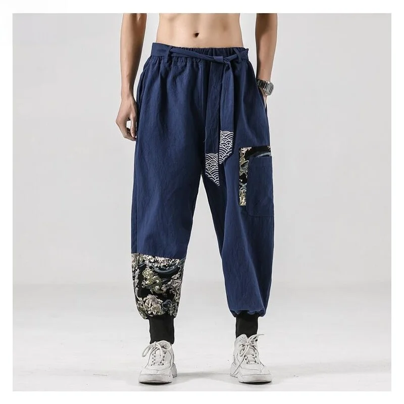 

Embroidered Harajuku Sle Men's Trousers Wide Leg Carrot ape Student Casual Cotton Summer Long Pants Trendy Brand