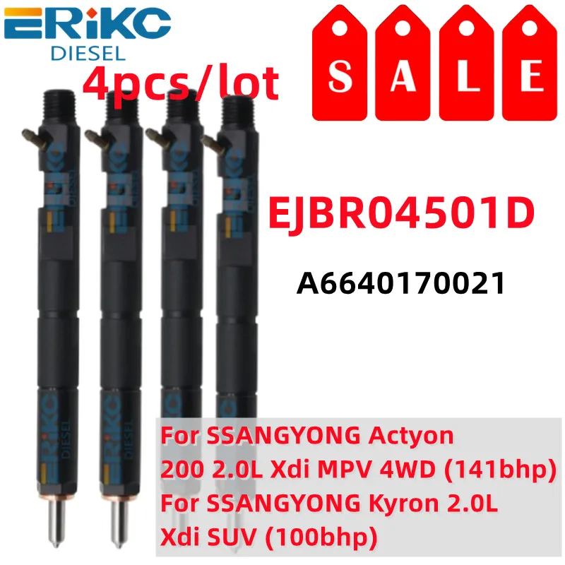 4PC Nozzle EJBR03401D Injector A6640170021 6640170221 EJBR04501D A6640170121 EJBR03301D For SSANGYONG Kyron Actyon Euro 4/3