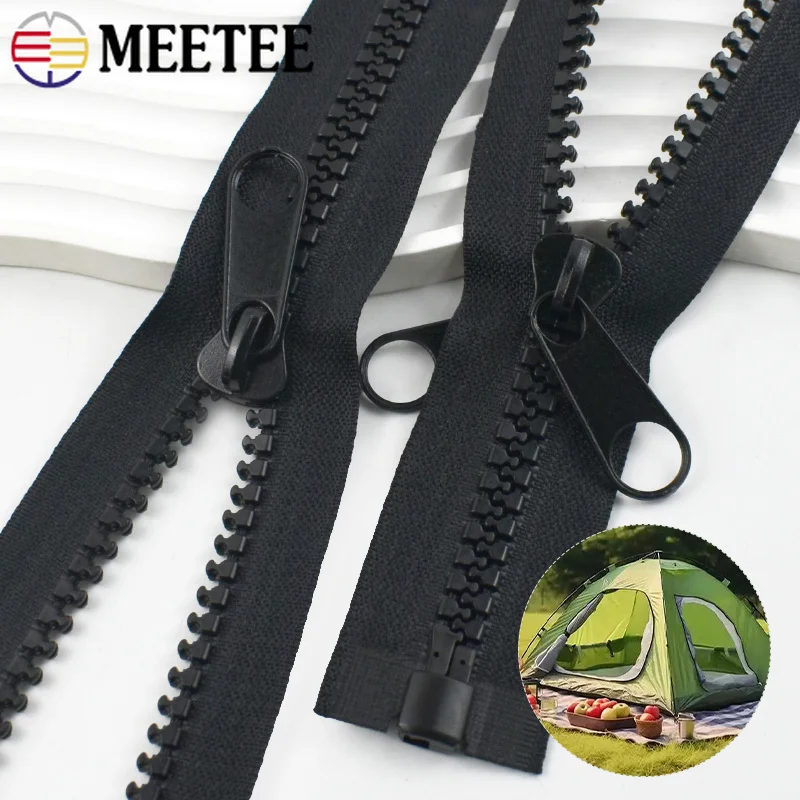 60-500cm Meetee 10# Resin Zipper with Single/Double Side Slider for Jacket Tent Long Zippers Repair Kit DIY Sewing Accessories
