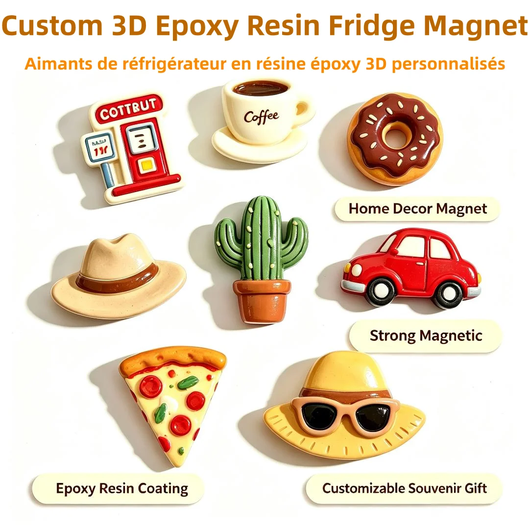 Wholesale Manufacturer Custom 3D Epoxy Fridge Magnet Resin UV Printing Resin Refrigerator Magnets Sticker Creative Gifts
