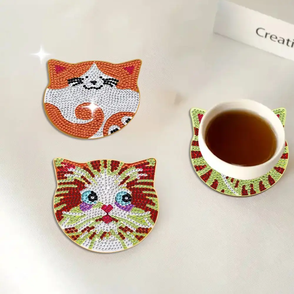 8PCS/6PCS With Stand DIY Painting Coasters Cute Panda Entry-level Round Art Coasters Simple Heat Insulation Diamond Coaster Kit