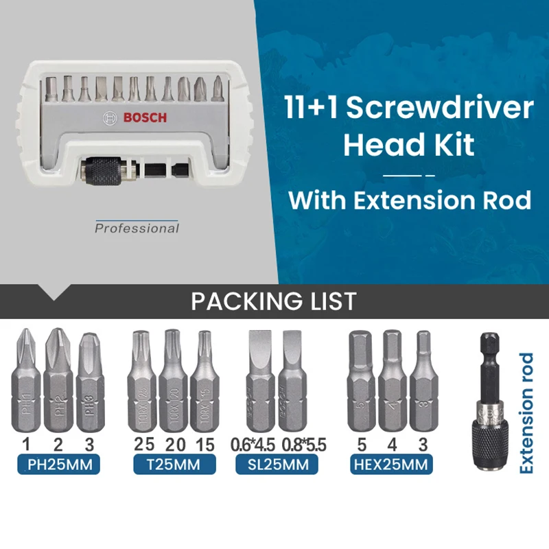 Imagem -02 - Bosch-conjunto de Bits de Chave de Fenda Profissional Haste de Extensão Conjuntos de Broca de Mudança Rápida 11 Pcs