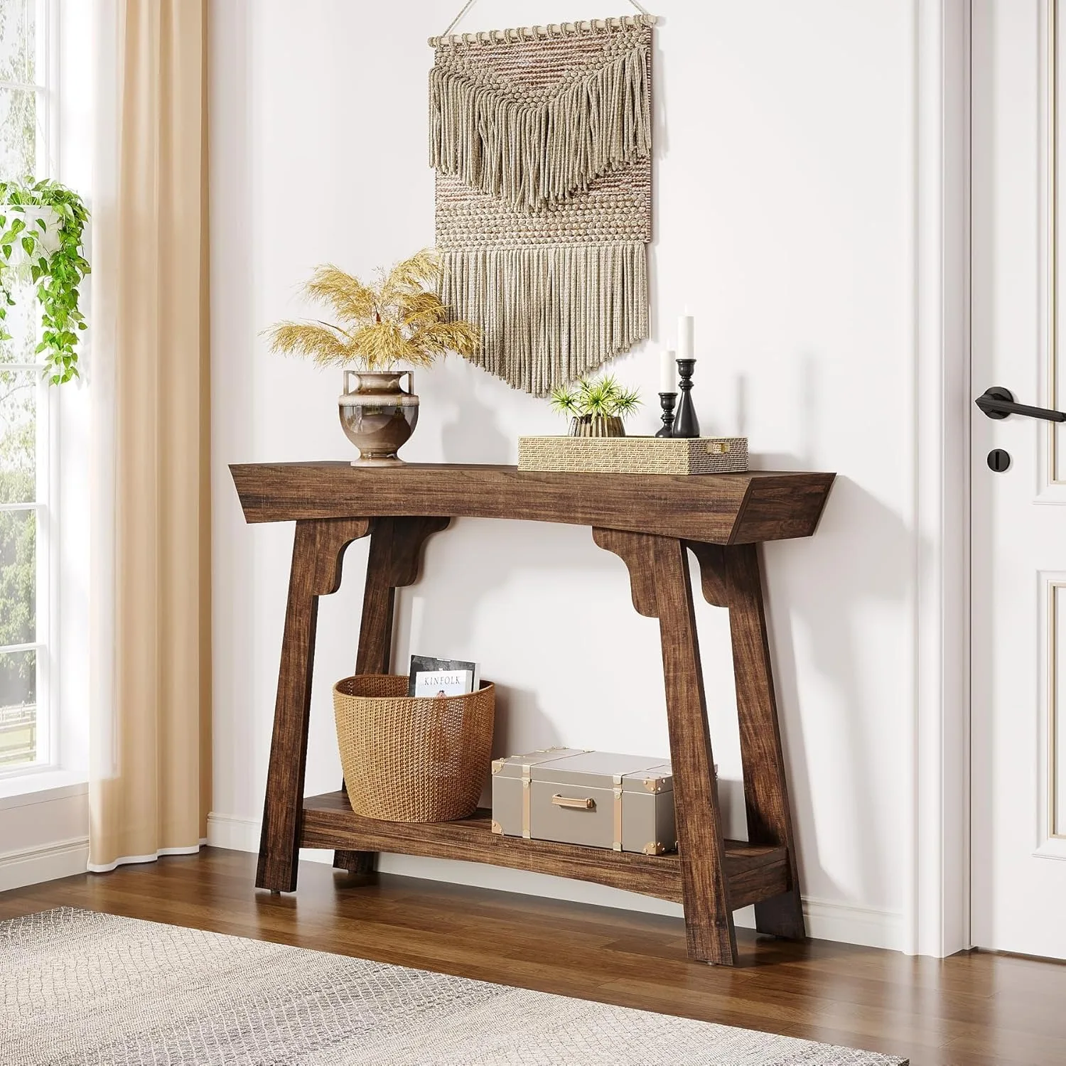 

LITTLE TREE 41.3" Farmhouse Console Table, 2-Tier Small Entryway Table with Storage,Sofa Table Behind Couch for Living Room