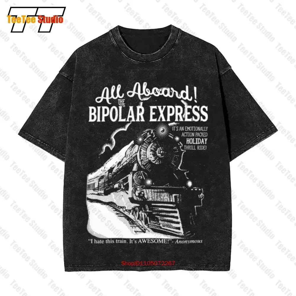 All Aboard The Bipolar Express Family Holiday Vintage Oversized T-Shirt YBEN