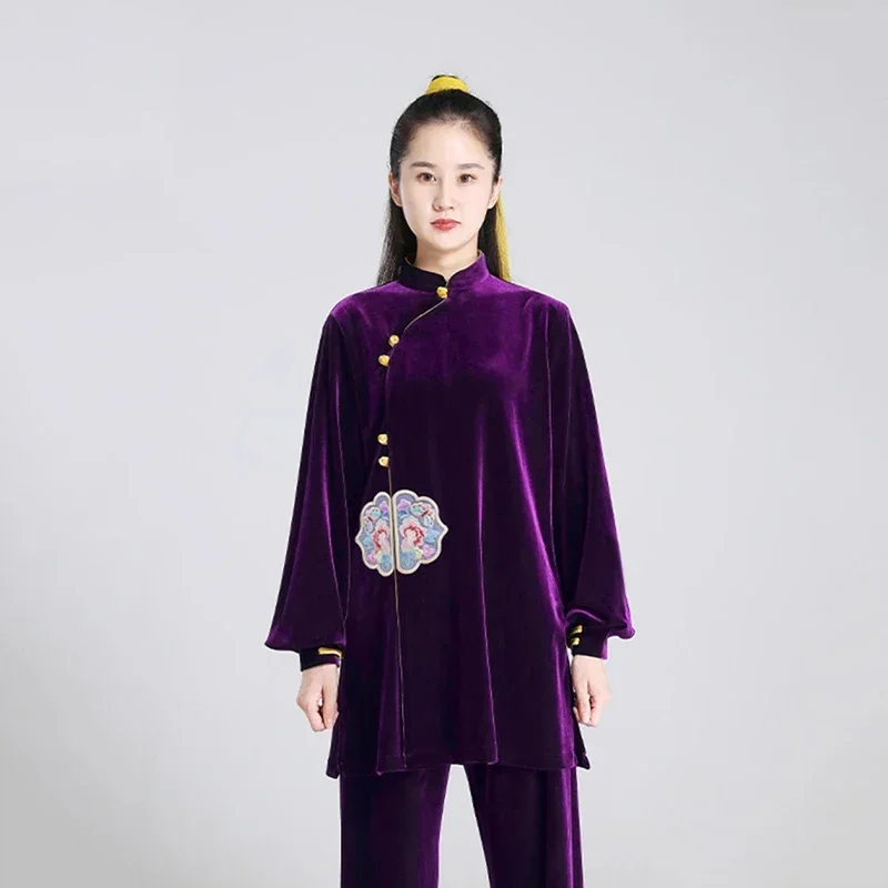 

Kun Master Thicken Velvet Taichi Uniform Elegant Winter Martial Arts Suit Embroidery Kung Fu Clothes Taiji for Women