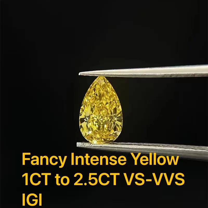 

AEAW Jewelry Synthetic Diamond Fancy Intense Yellow Pear Cut 1CT to 2.5CT Lab Grown Coloured Diamonds Wholesale IGI certificates