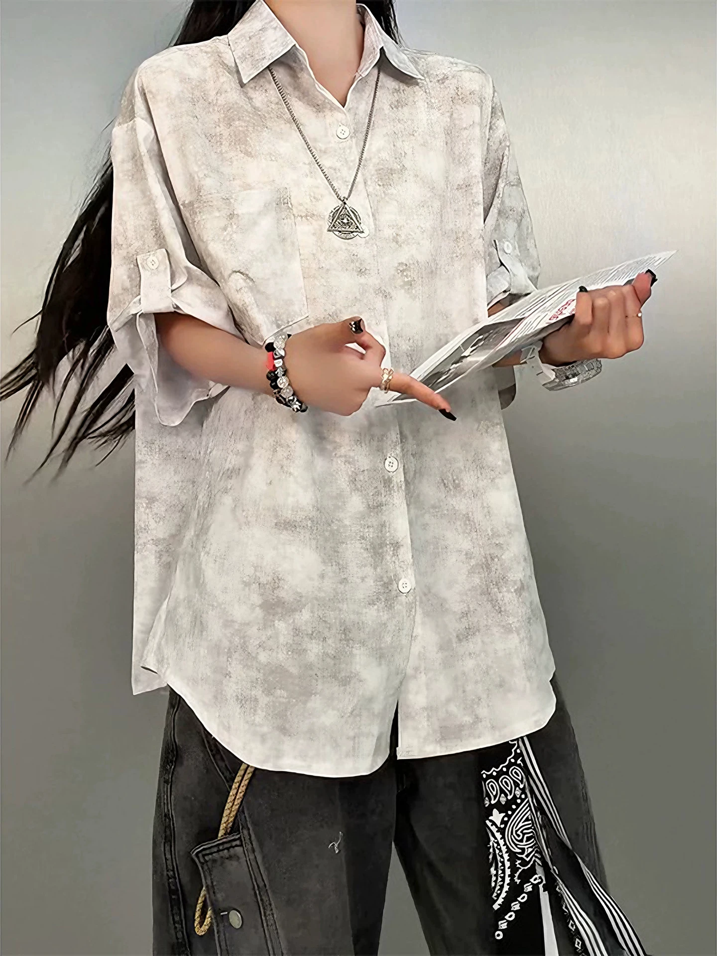 

White Dyed Ice Silk Short Sleeve Shirt Unisex Summer Sleeveless Design Sensation Seven Sleeve Beach Sun Protection Shirt