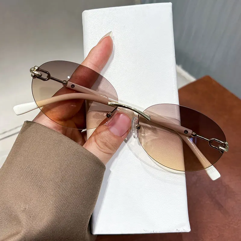 Vintage randlose kleine runde Sonnenbrille für Damen, neue modische elegante Sonnenbrille aus Legierung, Damen-Outdoor-Fahrbrille. – Detail 11