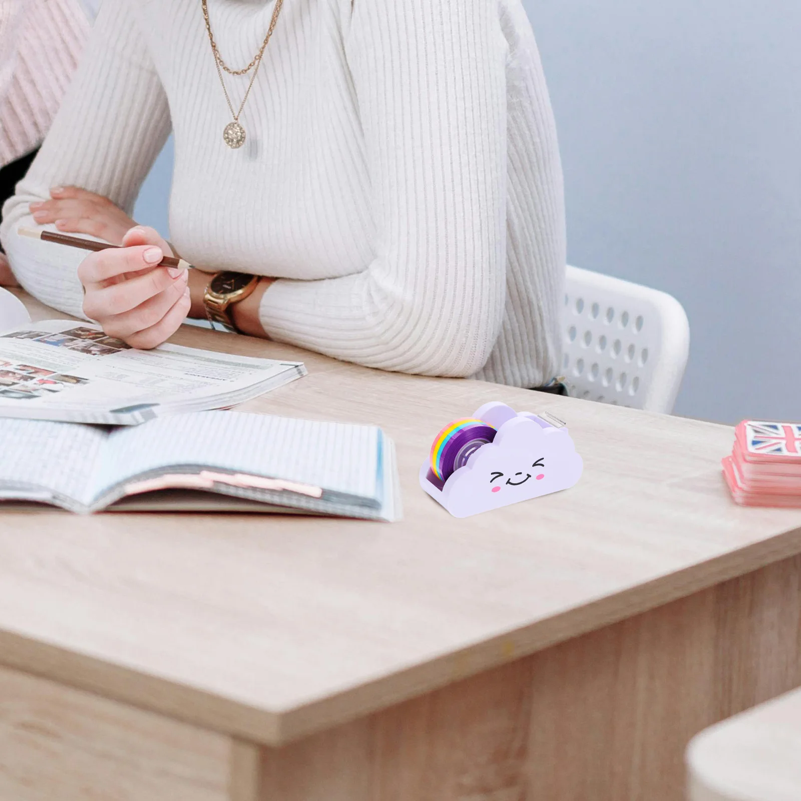 Cute Cloud Tape Dispenser Set Multicolor DIY Tape Desk Accessories Students School Supplies Stationery Craft Tool