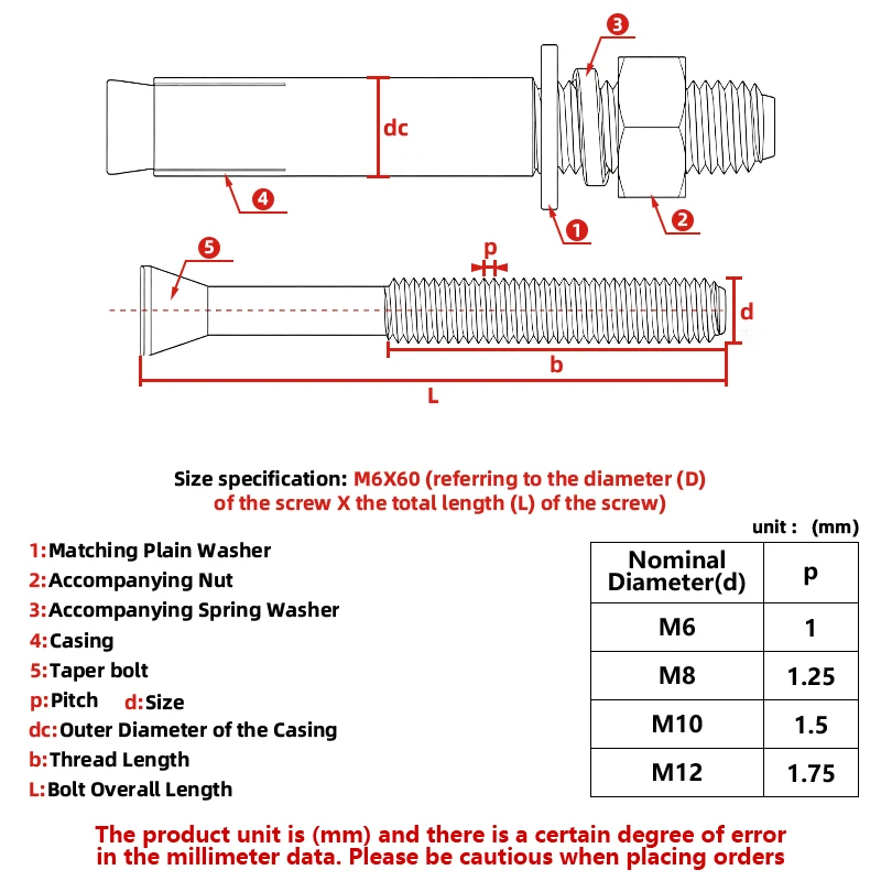 304 Stainless Steel Expansion Bolt GB22795 M6 M8 M10 M12 Sleeve Anchor Concrete Wall Fastener, Heavy Duty Anchor Screw view 5