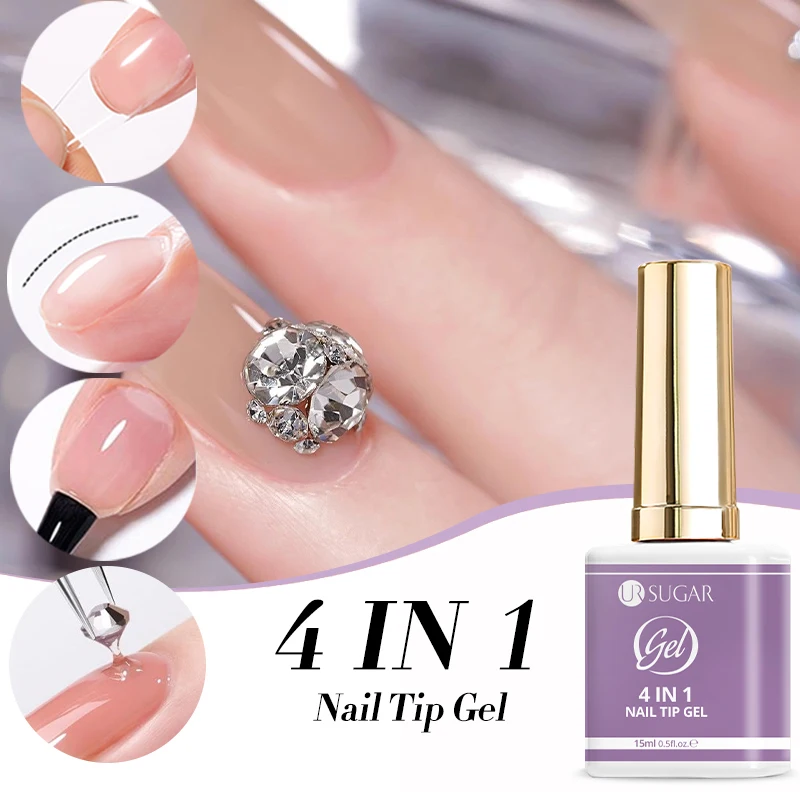 UR SUGAR 15mL Nail Tips Gel for Rhinestones False Nails Super Adhesive Nail Gems Glue for Manicure Base Construction Gel Polish