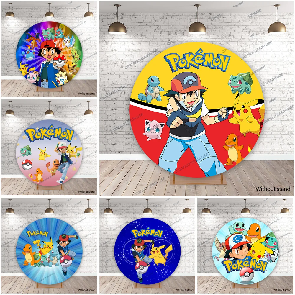 pokemon-festa-de-aniversario-foto-fundo-cha-de-bebe-redondo-foto-pano-de-fundo-festa-dos-desenhos-animados-fotografia-pano-de-fundo-banner