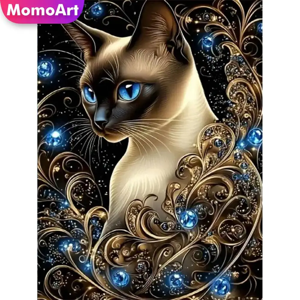 Momoart Neue Ankunft Diamant Mosaik Katze Tier DIY Handarbeiten Diamant Malerei Blume Bild Strass Wand Kunst