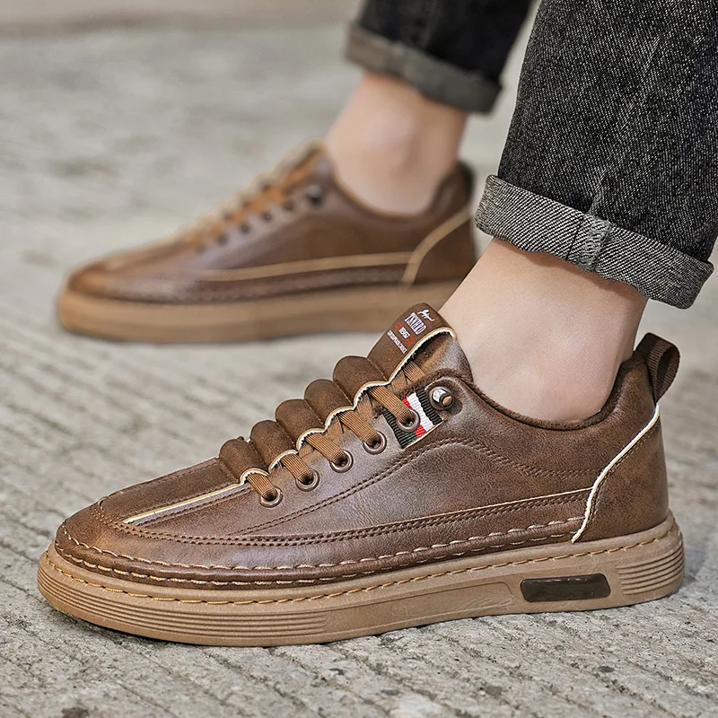 New Trendy Men's Casual Shoes Simple Men's Retro Genuine Leather Shoes Elegant Formal Commuter Work Shoes Loafers Size 39-44