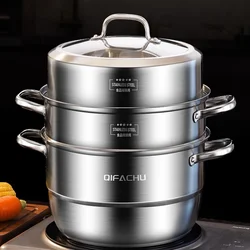 Steamer 304 Stainless Steel Household Thickened Three-layer Multi-functional Large-capacity Steamer Induction Cooker for Gas