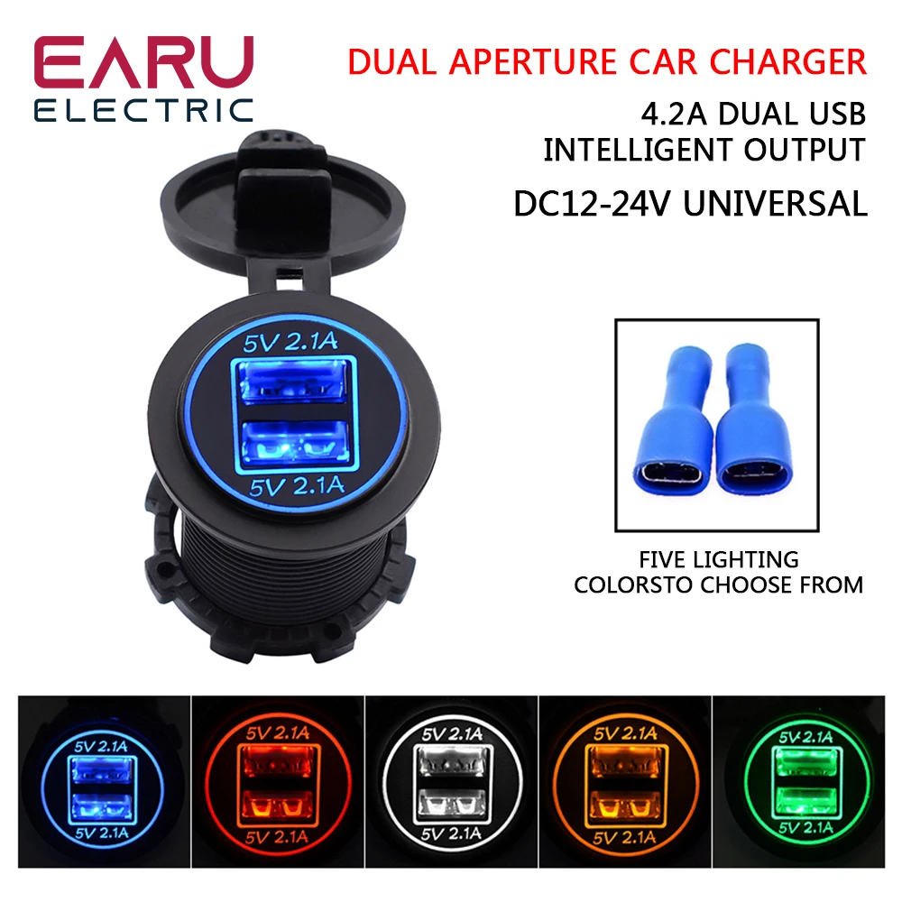 

12V-24V Dual USB Car accessories 5V 3.1A Car Charger with Panel Waterproof Power Adapter Socket Outlet for Car Marine Motorcycle