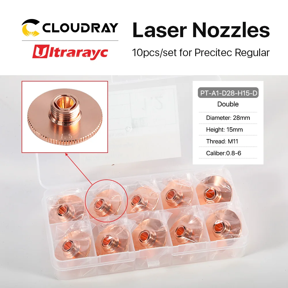 Ultrarayc 10pcs/Set Laser Nozzle Single Double Chrome-plated Layers D28 Caliber 0.8-6.0mm for Precitec WSX Fiber Cutting Head