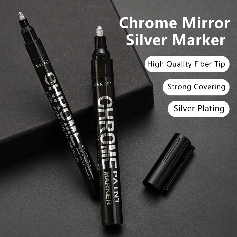 1pc 0,7/1/3mm Galvanik Chrom Spiegel Marker Silber Metall Wasserdicht Stift Kunsthandwerk Farbe Penfor Karten Poster rock Tassen