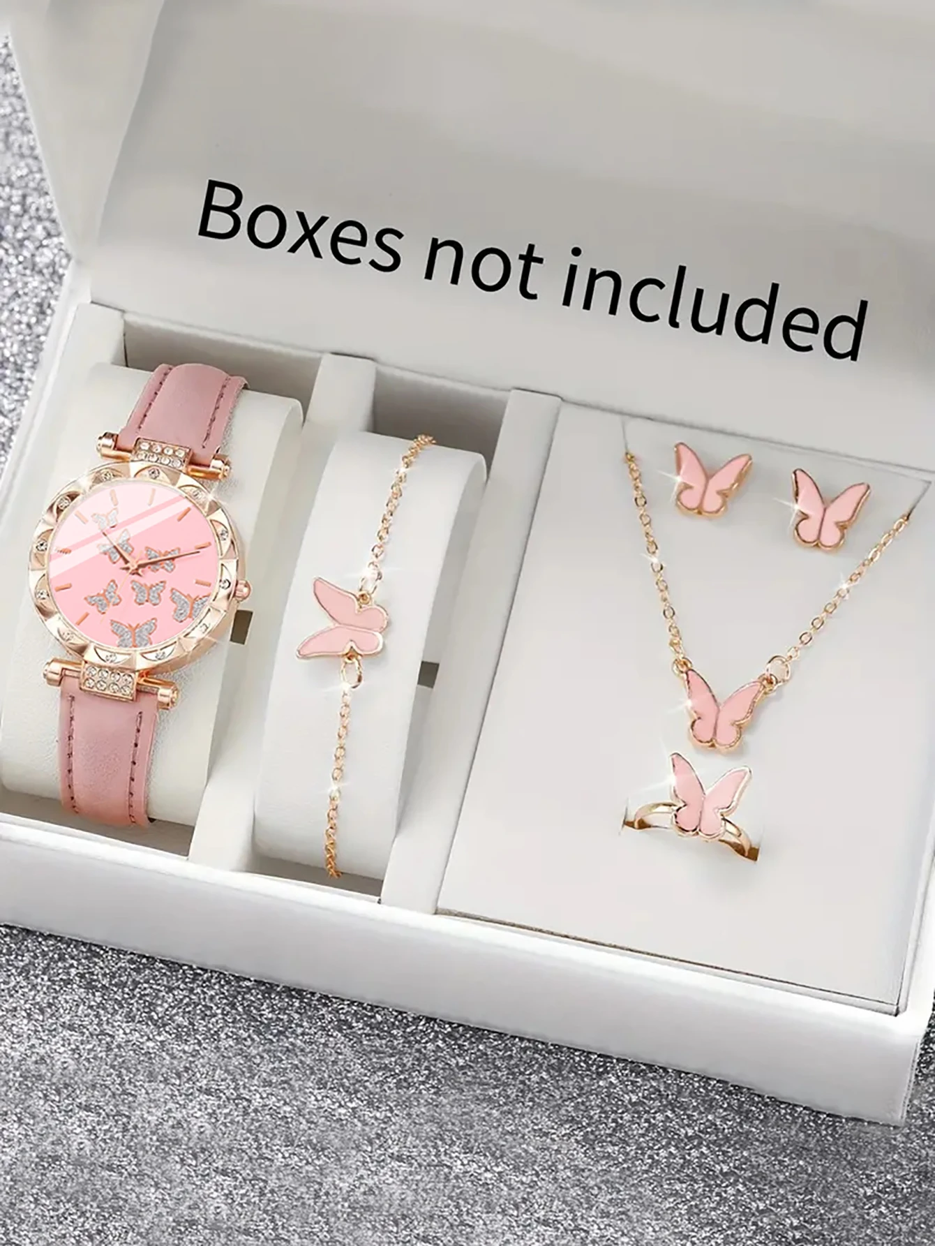

Женские кварцевые часы и комплект украшений-бабочек, с дизайном бабочки, подарок на день рождения, в комплект не входит в коробку