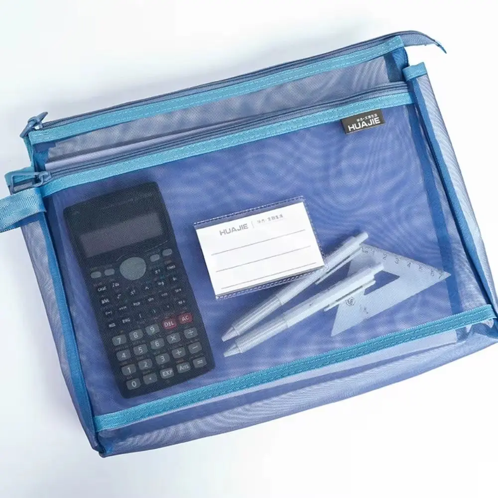 

Large Capacity Test Paper Storage Bag Zipper Wide Opening File Folder Bag Thickened Mesh Morandi Color