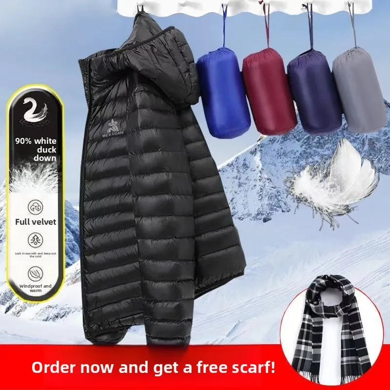 

Натуральный легкий и тонкий пуховик с капюшоном, повседневный воротник-стойка, осеннее и зимнее пальто для пар на утином пуху